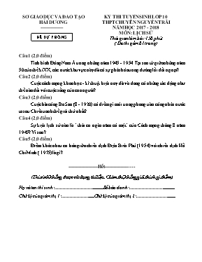 Đề dự bị thi tuyển sinh Lớp 10 THPT chuyên Nguyễn Trãi môn Lịch sử - Năm học 2017-2018 - Sở GD & ĐT Hải Dương